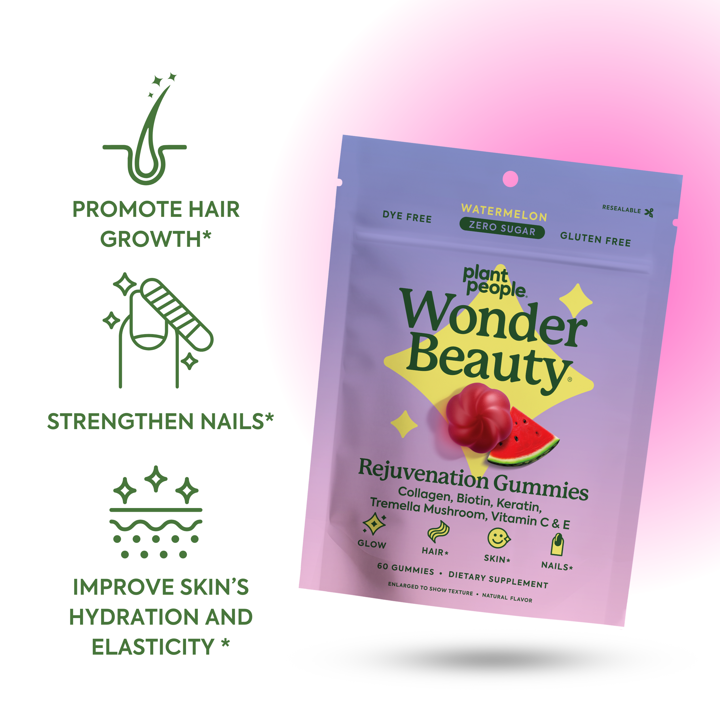 Benefits of WonderBeauty 
PROMOTE HAIR GROWTH*
STRENGTHEN NAILS*
IMPROVE SKIN'S HYDRATION AND ELASTICITY