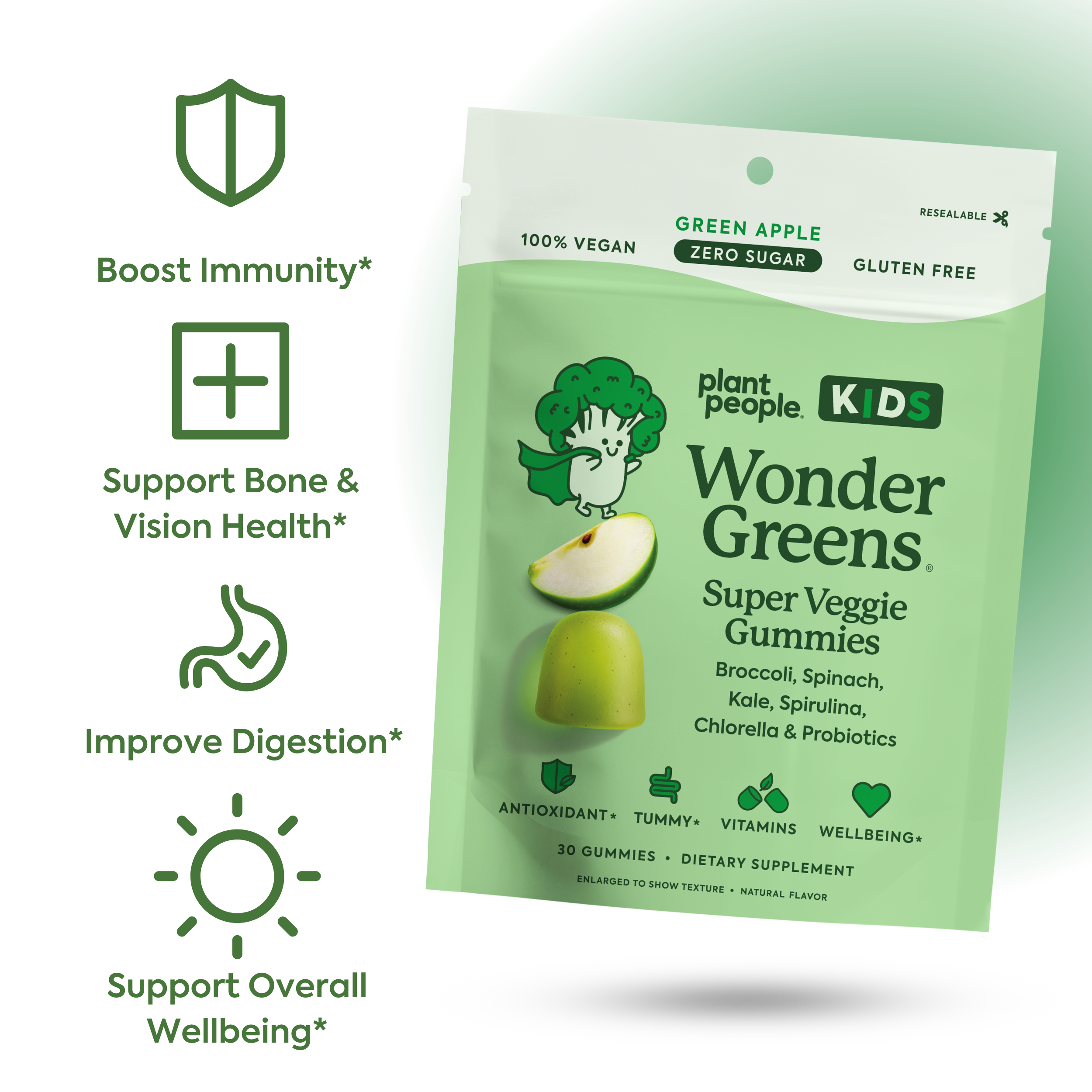 WonderGreens HIDS Veggie Gummies-Plant People Benefits: Boost immunity*, support bone and vision health*, improve gut health*, support overall wellbeing*