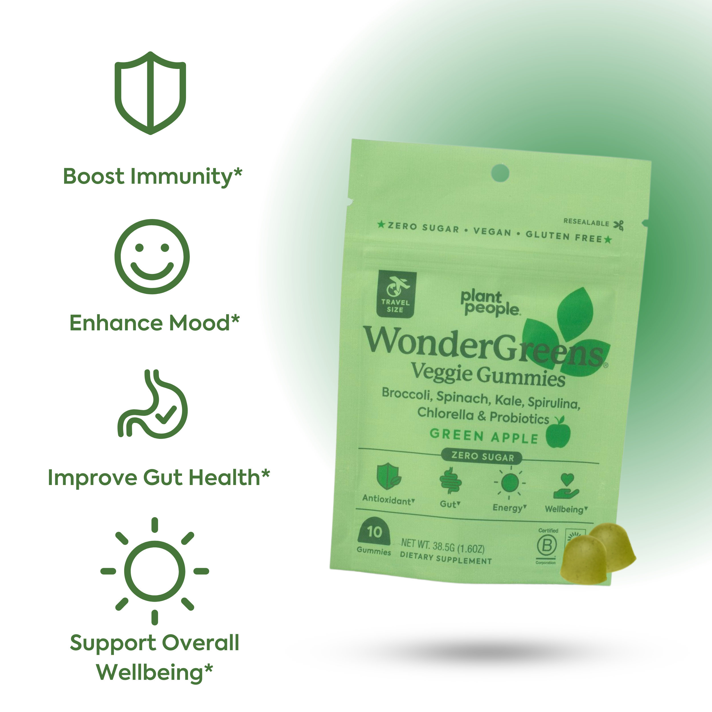 WonderGreens Veggie Gummies: 5-Day Trial-Plant People Benefits: Boost immunity*, enhance mood*, improve gut health*, support overall wellbeing*