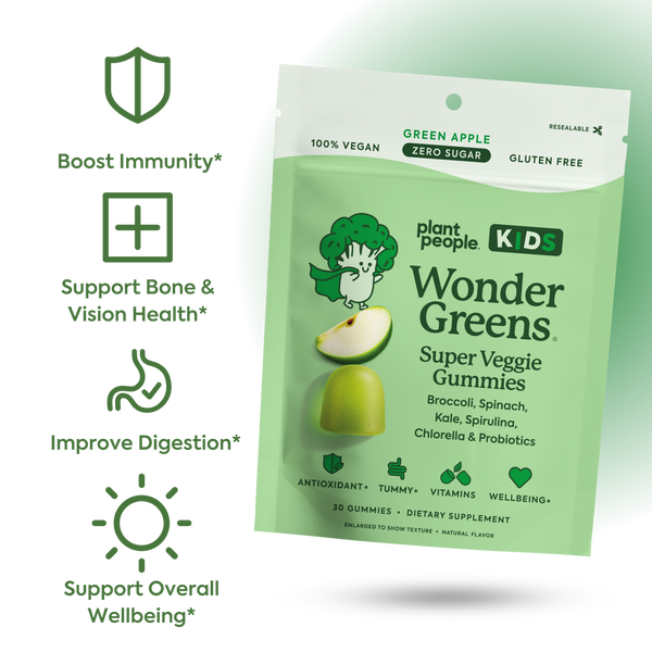 WonderGreens HIDS Veggie Gummies-Plant People Benefits: Boost immunity*, support bone and vision health*, improve gut health*, support overall wellbeing*